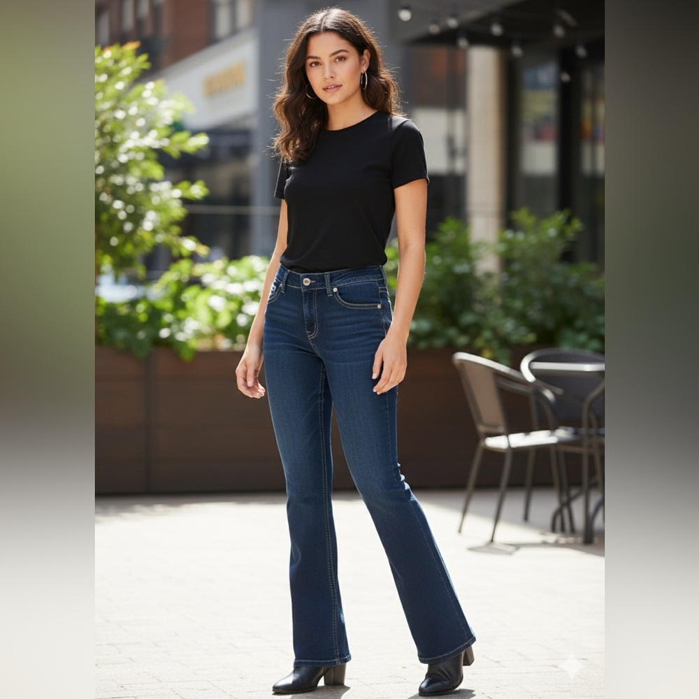 Rebel & Soul Bootcut Jeans Women’s 12 Embroidered Rhinestone Fleur-de-Lis Pocket